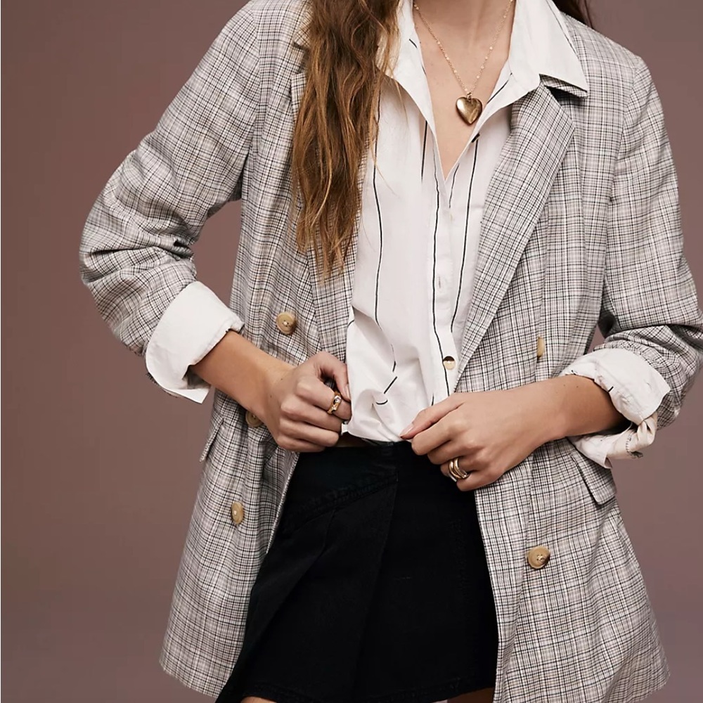 Free People Olivia Blazer in Natural Plaid Combo. NWT XLarge - Picture 10 of 15